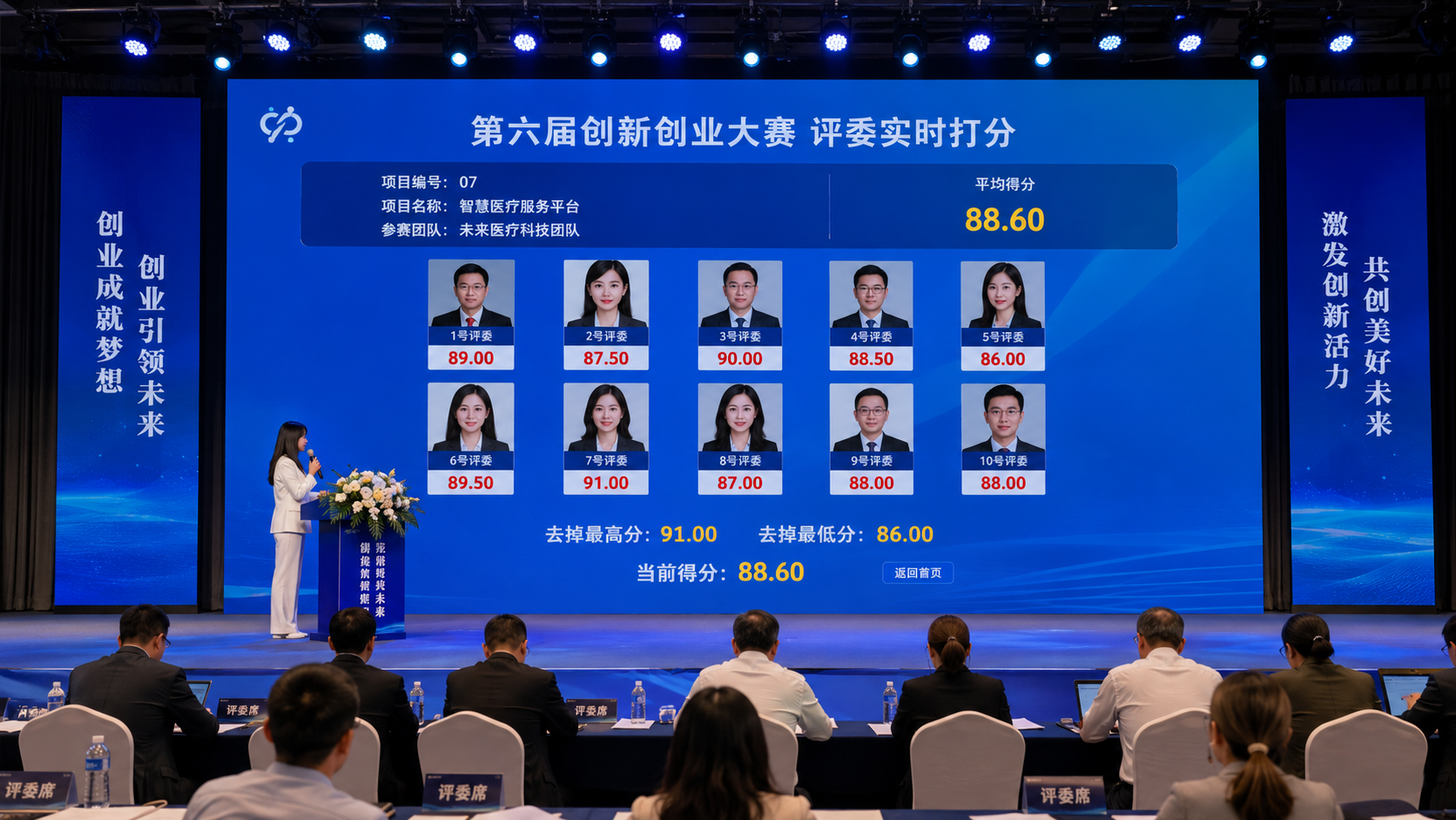 比赛打分软件，评委评分、自动计算、大屏实时显示；局域网部署安全稳定